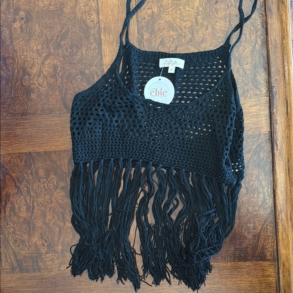 Chic by Ally B Black Fringe Crochet Top